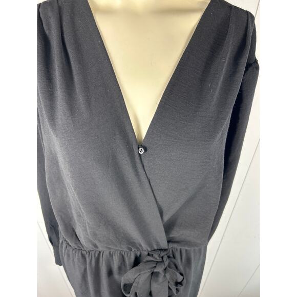Fraiche by J Faux Wrap Ruffle Long Sleeve Dress In Black. Size XL. NWOT - Picture 4 of 7